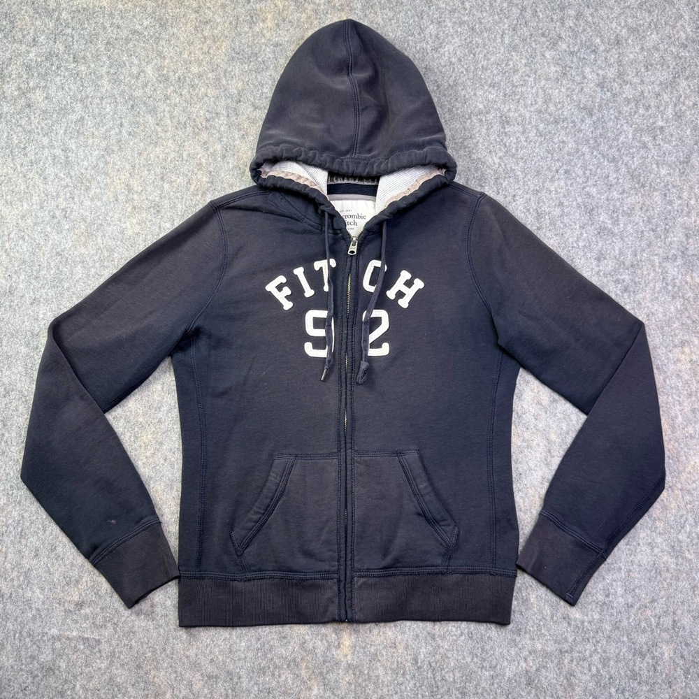 VTG Abercrombie & Fitch Hoodie Jacket Women's Sz L Navy Logo Full Zip Sweatshirt